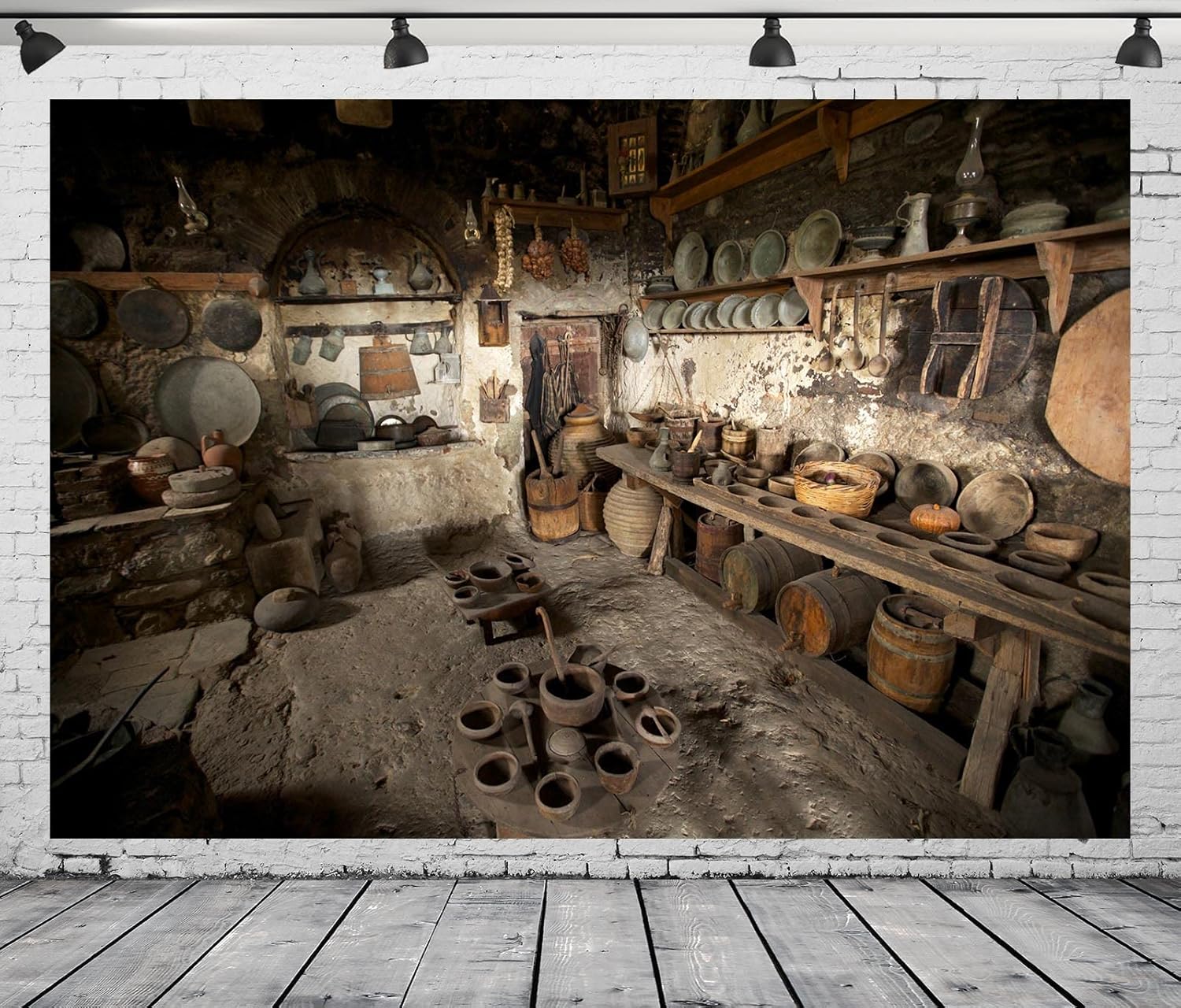 Kitchen Appliances Photos - ฉากหลังถ่ายภาพบ้านไร่โบราณสไตล์ชนบท พร้อมของตกแต่งภายใน ภาชนะเซรามิก เครื่องครัว ฉากถ่ายภาพทำอาหาร สำหรับถ่ายภาพบุคคลในสตูดิโอ