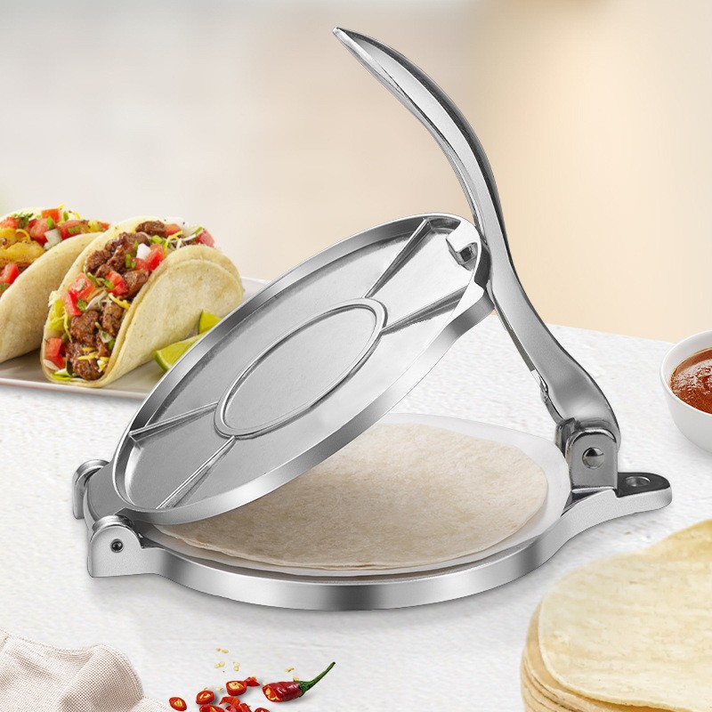 Tortilla Press Cast - เครื่องกดแป้งตอร์ติญ่าและเครื่องทำเกี๊ยวอะลูมิเนียมอัลลอย - แม่พิมพ์ทรงกลมแบบมือถือสำหรับทำแป้งตอร์ติญ่าและเกี๊ยวแบบโฮมเมด