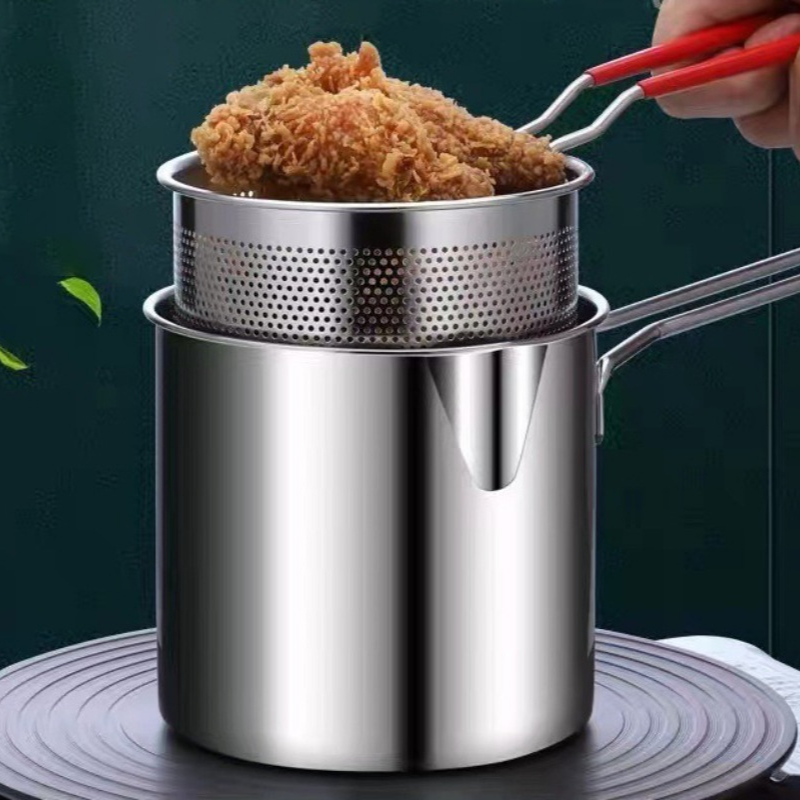 Kitchen Appliances For Cooking - หม้อทอดสแตนเลส 304 พร้อมตะกร้าทอด หม้ออเนกประสงค์ขนาดเล็กสำหรับครัว ทำอาหารไก่ ปลา