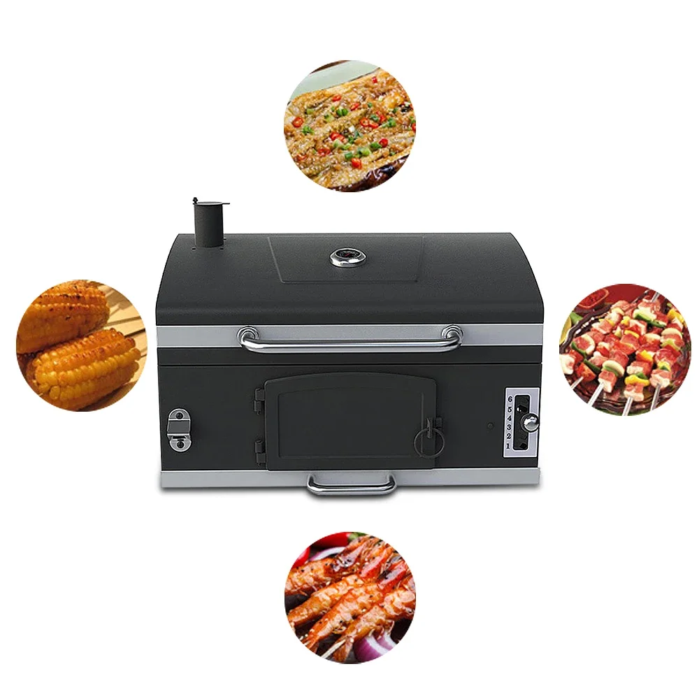 Electric Smoker Bbq - เตาบาร์บีคิวถ่านแบบหมุนขนาดใหญ่สำหรับใช้งานกลางแจ้งและในร่ม ทำจากเหล็กหล่อ