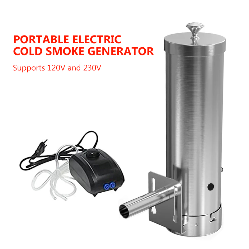 Electric Smoker Bbq - เครื่องสูบบุหรี่บาร์บีคิวไฟฟ้าแบบพกพาพร้อมฝาปิดและปั๊มลม เครื่องกําเนิดควันเย็นกลางแจ้งเม็ดไม้
