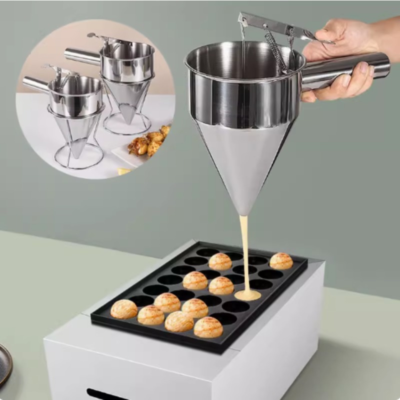 Kitchen Appliances Garage - กรวยจ่ายของเหลวสแตนเลสขนาด 600/1200 มล., อุปกรณ์ทำโอ๊คโทปัสบอล, อุปกรณ์ครัวสำหรับทำอาหารพร้อมด้ามจับและขาตั้ง