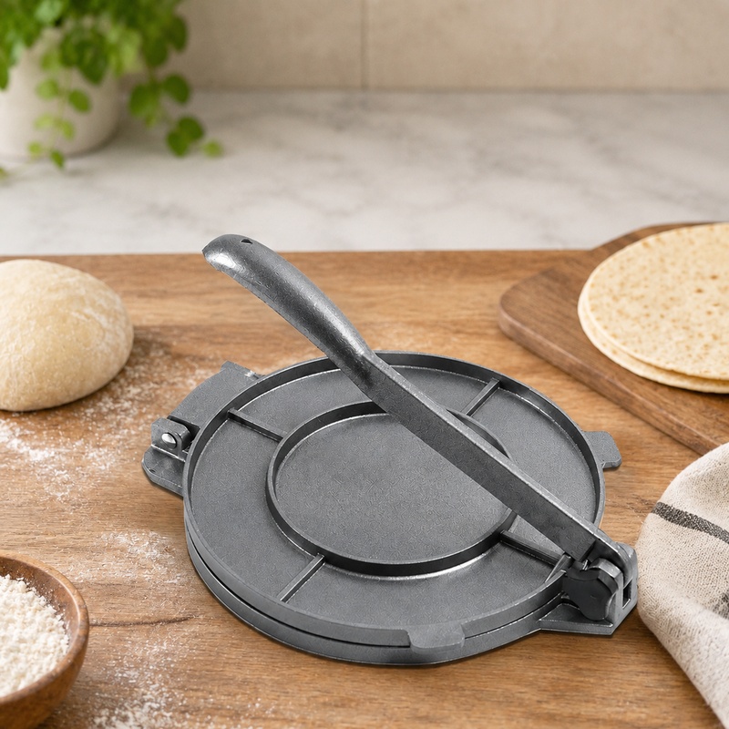 Tortilla Press Cast - เครื่องกดแป้งตอร์ติญาอะลูมิเนียมทนทานสำหรับทำแป้งตอร์ติญาข้าวโพดแบบทำมือ พร้อมดีไซน์คล้ายเหล็กหล่อ